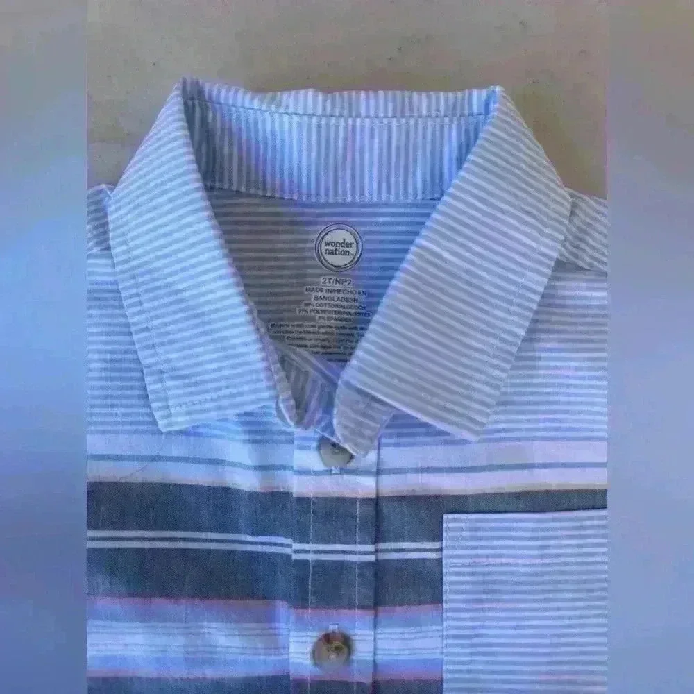 Wonder  Nation baby Boys Blue Button Down Short Sleeve Shirt size 3t and 2T - Picture 5 of 7